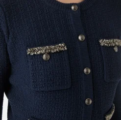 Maglieria E Felpe|Elisabetta Franchi Cardigan in lana bouclé con ricamo Navy
