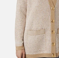 Maglieria E Felpe|Elisabetta Franchi Cardigan in lana con filo paillettes Camel/Gold