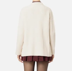 Maglieria E Felpe|Elisabetta Franchi Cardigan in lana costa inglese con patch logo Burro