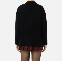 Maglieria E Felpe|Elisabetta Franchi Cardigan in lana costa inglese con patch logo Nero