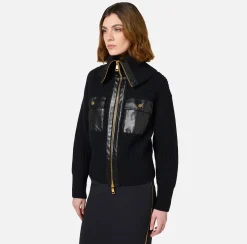 Maglieria E Felpe|Elisabetta Franchi Cardigan in lana costa inglese con maxi zip Nero