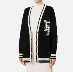 Maglieria E Felpe|Elisabetta Franchi Cardigan in lana tipo college Nero/Burro