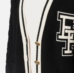 Maglieria E Felpe|Elisabetta Franchi Cardigan in lana tipo college Nero/Burro