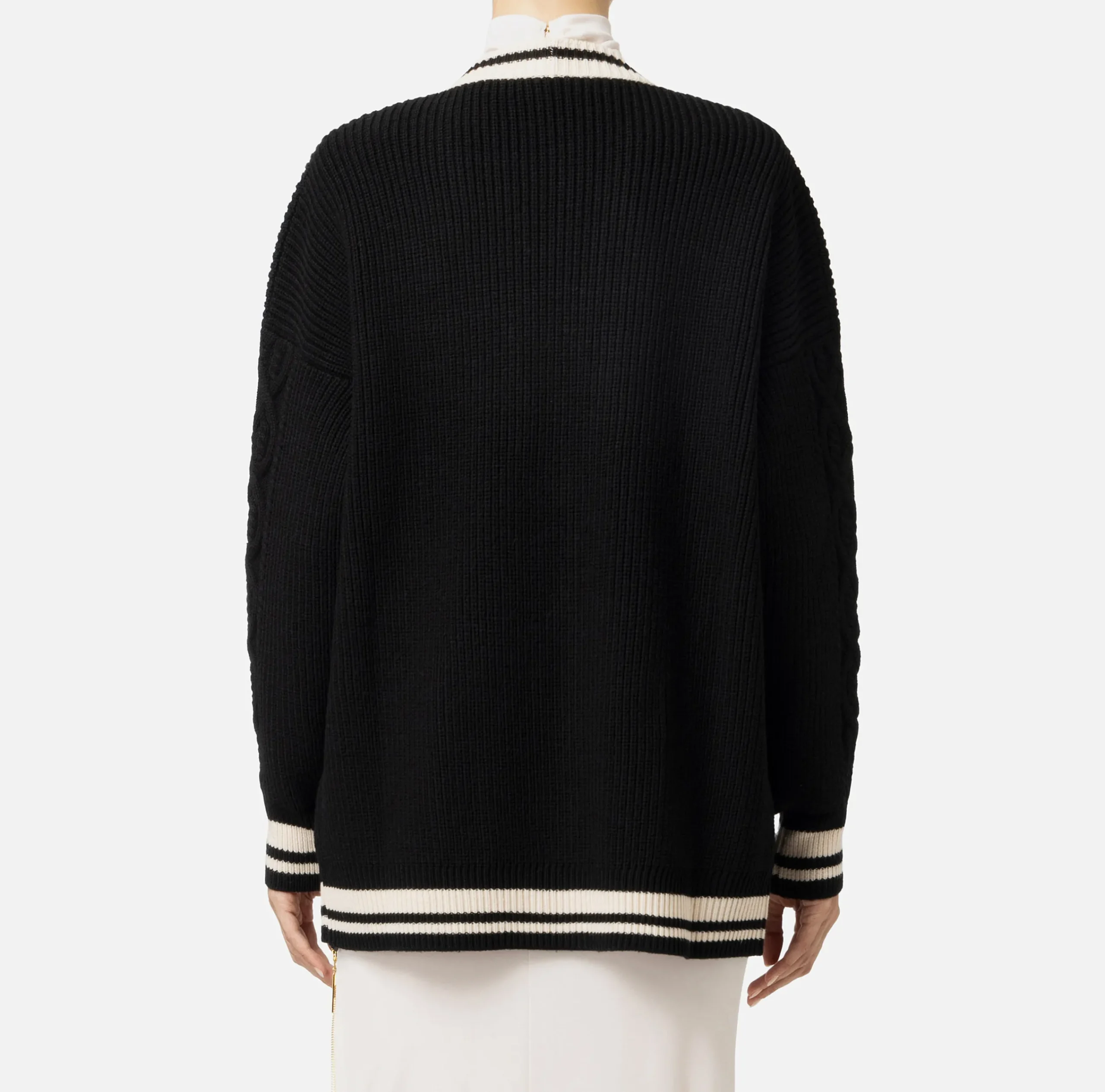 Maglieria E Felpe|Elisabetta Franchi Cardigan in lana tipo college Nero/Burro