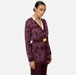 Maglieria E Felpe|Elisabetta Franchi Cardigan in misto lana lettering RougeNoir/Burro