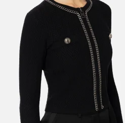Maglieria E Felpe|Elisabetta Franchi Cardigan in misto viscosa con punto resca Nero