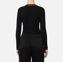 Maglieria E Felpe|Elisabetta Franchi Cardigan in misto viscosa con punto resca Nero