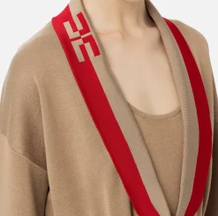 Maglieria E Felpe|Elisabetta Franchi Cardigan in viscosa con bande logo Camel/RedPassion