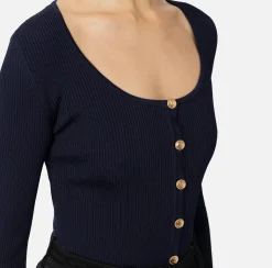 Maglieria E Felpe|Elisabetta Franchi Cardigan in viscosa effetto plissé Navy