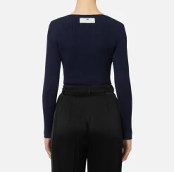 Maglieria E Felpe|Elisabetta Franchi Cardigan in viscosa effetto plissé Navy