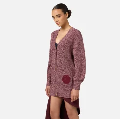 Maglieria E Felpe|Elisabetta Franchi Cardigan in viscosa mouliné con patch logo RougeNoir/PowderPink