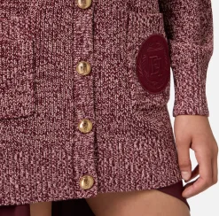 Maglieria E Felpe|Elisabetta Franchi Cardigan in viscosa mouliné con patch logo RougeNoir/PowderPink