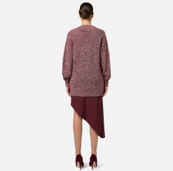 Maglieria E Felpe|Elisabetta Franchi Cardigan in viscosa mouliné con patch logo RougeNoir/PowderPink