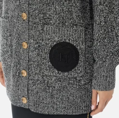 Maglieria E Felpe|Elisabetta Franchi Cardigan in viscosa mouliné con patch logo Nero/Burro