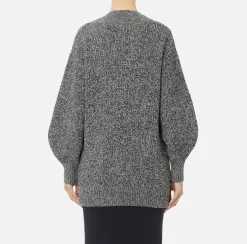 Maglieria E Felpe|Elisabetta Franchi Cardigan in viscosa mouliné con patch logo Nero/Burro