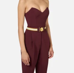 Cinture|Elisabetta Franchi Cintura in elastico logato con fibbia logo RougeNoir/Mimosa/Burro