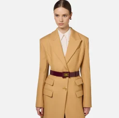 Cinture|Elisabetta Franchi Cintura in materiale sintetico effetto pelle con placca logo Navy