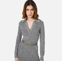 Cinture|Elisabetta Franchi Cintura in materiale sintetico effetto pelle con passanti logo Steel