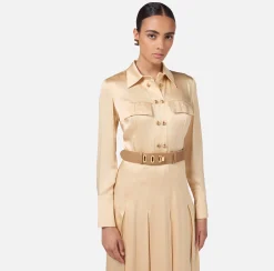 Cinture|Elisabetta Franchi Cintura in pelle con chiusura a incastro Camel