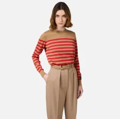 Cinture|Elisabetta Franchi Cintura in pelle con fibbia e charms logo smaltato Camel