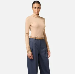 Cinture|Elisabetta Franchi Cintura in pelle con girello logo Camel