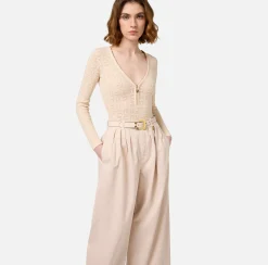 Cinture|Elisabetta Franchi Cintura in pelle con passante morsetto Lattice