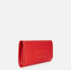 Clutch|Elisabetta Franchi Clutch baguette in nappa con logo embossed RedPassion