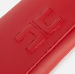 Clutch|Elisabetta Franchi Clutch baguette in nappa con logo embossed RedPassion