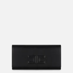 Clutch|Elisabetta Franchi Clutch baguette in nappa con logo embossed Nero