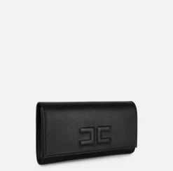 Clutch|Elisabetta Franchi Clutch baguette in nappa con logo embossed Nero