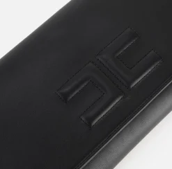 Clutch|Elisabetta Franchi Clutch baguette in nappa con logo embossed Nero