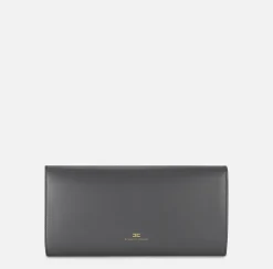 Clutch|Elisabetta Franchi Clutch baguette in nappa con logo embossed Steel