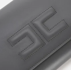 Clutch|Elisabetta Franchi Clutch baguette in nappa con logo embossed Steel