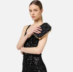 Clutch|Elisabetta Franchi Clutch in tessuto flock Nero