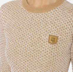 Maglieria E Felpe|Elisabetta Franchi Crop top in lana con filo paillettes Camel/Gold