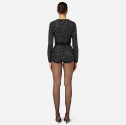 Maglieria E Felpe|Elisabetta Franchi Crop top in lana con filo paillettes Nero/Silver