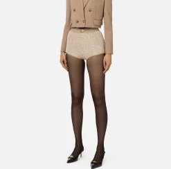 Pantaloni E Shorts|Elisabetta Franchi Culotte in lana con filo paillettes Camel/Gold