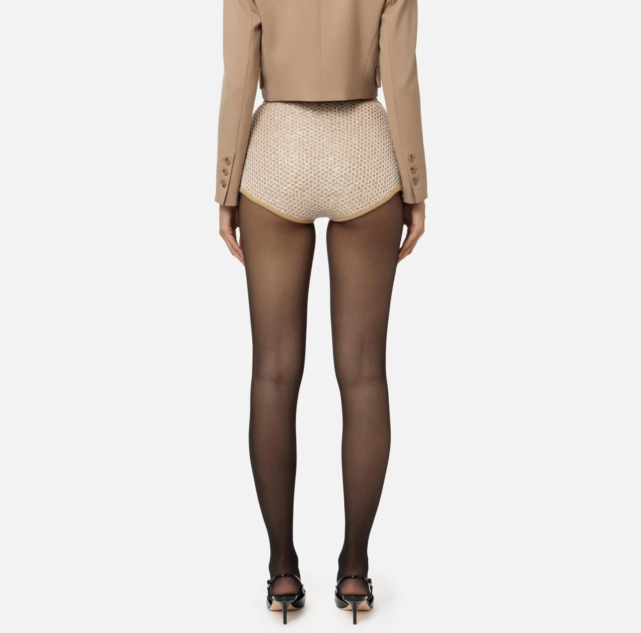 Pantaloni E Shorts|Elisabetta Franchi Culotte in lana con filo paillettes Camel/Gold