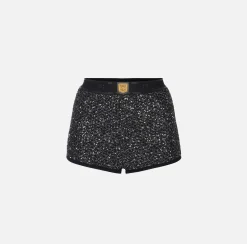 Pantaloni E Shorts|Elisabetta Franchi Culotte in lana con filo paillettes Nero/Silver