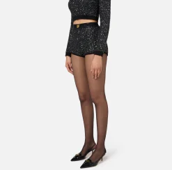 Pantaloni E Shorts|Elisabetta Franchi Culotte in lana con filo paillettes Nero/Silver