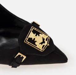 Décolleté|Elisabetta Franchi Décolleté in camoscio con patta e scudetto Nero