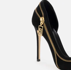 Décolleté|Elisabetta Franchi Décolleté in camoscio con zip Nero