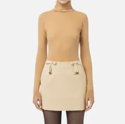 Maglieria E Felpe|Elisabetta Franchi Dolcevita in lana merino con logo jacquard Bronze