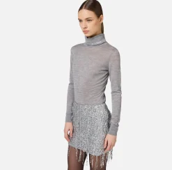 Maglieria E Felpe|Elisabetta Franchi Dolcevita in lana merino con logo jacquard Grigiomelange