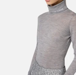 Maglieria E Felpe|Elisabetta Franchi Dolcevita in lana merino con logo jacquard Grigiomelange