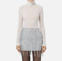 Maglieria E Felpe|Elisabetta Franchi Dolcevita in lana merino con logo jacquard Lattice