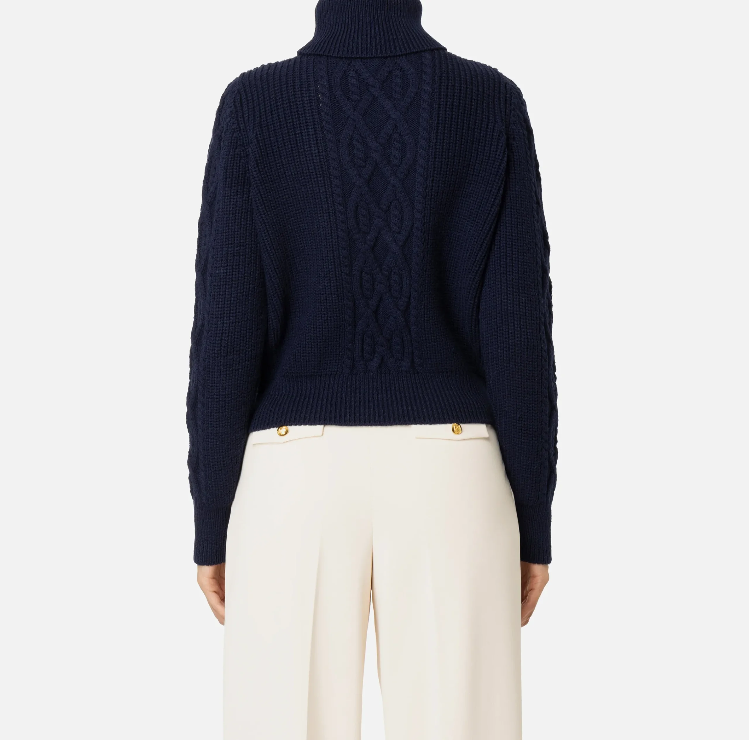 Maglieria E Felpe|Elisabetta Franchi Dolcevita in lana tipo college Navy/Burro