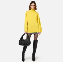 Maglieria E Felpe|Elisabetta Franchi Dolcevita in misto cashmere con logo Mimosa/Nero