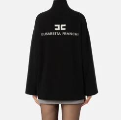 Maglieria E Felpe|Elisabetta Franchi Dolcevita in misto cashmere con logo Nero/Burro
