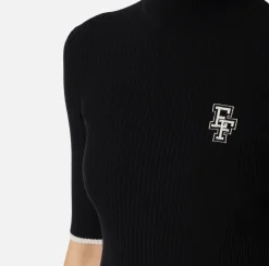 Maglieria E Felpe|Elisabetta Franchi Dolcevita in viscosa con logo college Nero/Burro